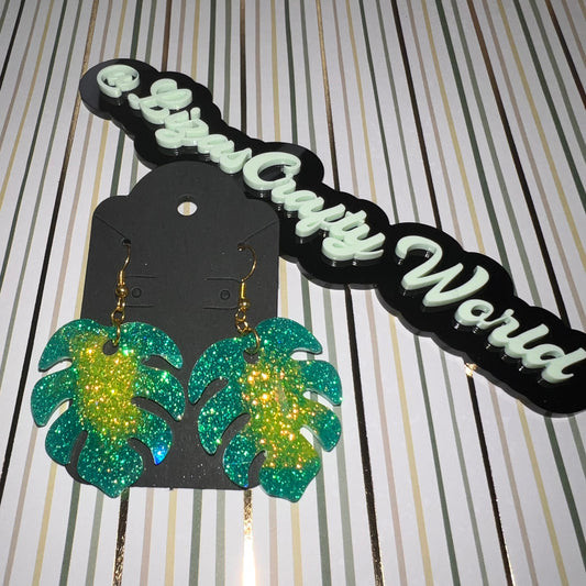 Blueberry Lemonade Holographic Monstera Leaf Earrings