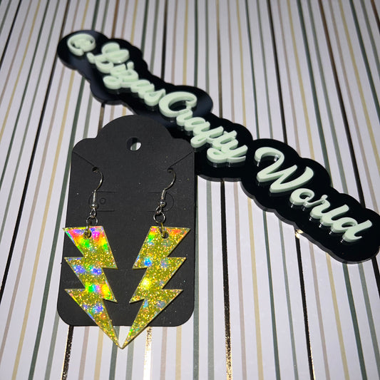 Neon Holographic Lightening Bolt Earrings