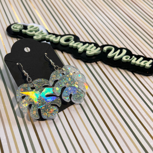 Opal Holographic Monstera Leaf Earrings