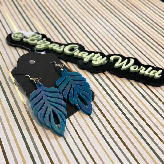 Holographic Teal Palm Leaf Earrings