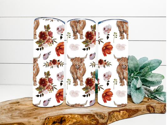 Floral Highland Cow Sublimation - Pick Your Size